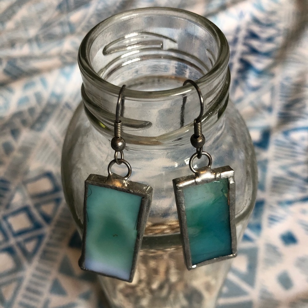 stained glass vintage dangle earrings